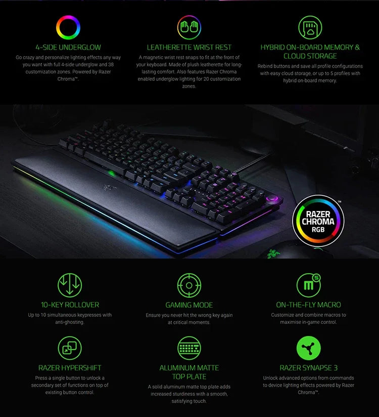 Razer Huntsman Elite Gaming Keyboard Optical SwitchesChroma RGB Magnetic Wrist Rest Fast Actuation PC Gaming