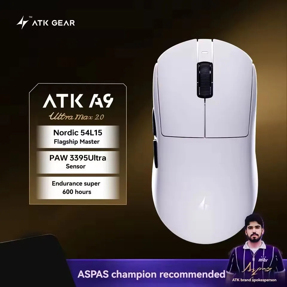 ATK A9 Air Ultimate Wireless Gaming Mouse Tri-Model Dual 8KHz PAW3950UItra 42000DPI 750IPS 53g Lightweight Ergonomic E-sports