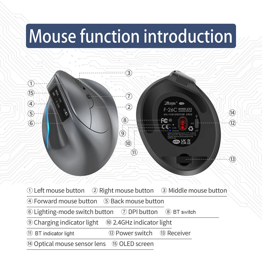F-26C 2.4GHz Wireless Gaming Mouse 6 Buttons 3200DPI Ergonomic Optical Mice Optical Gaming Computer Mouse for PC Laptop Gaming