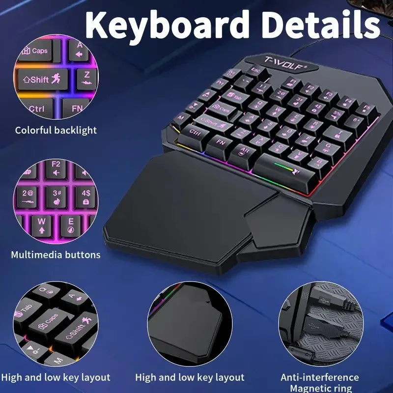 Gaming Keyboard & Mouse Set, 40-Key One-Handed RGB Backlit, Ergonomic Design with Multimedia Keys, Wired Combo for PC Gamers