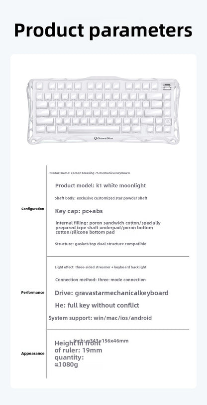 GravaStar K1 Lite E-sports Mechanical keyboard Hot-swap Tri-mode Gasket Gaming keyboard Long Batter Life For PC Gamer Gifts