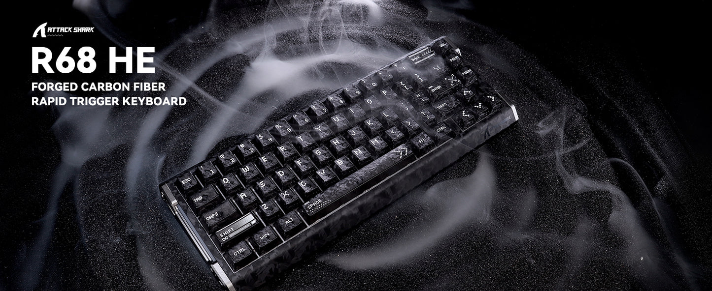 ATTACK SHARK R68 HE 8000Hz Carbon Fiber Rapid Trigger Gaming Keyboard, 60% RGB Hall Effect Wired Magnetic Keyboard, CNC Aluminum