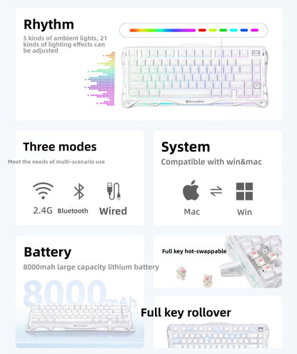 GravaStar K1 Lite E-sports Mechanical keyboard Hot-swap Tri-mode Gasket Gaming keyboard Long Batter Life For PC Gamer Gifts
