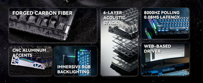 ATTACK SHARK R68 HE 8000Hz Carbon Fiber Rapid Trigger Gaming Keyboard, 60% RGB Hall Effect Wired Magnetic Keyboard, CNC Aluminum