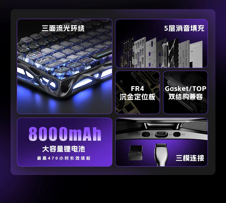GravaStar K1 Pro Breaking Cocoon Mechanical Keyboards Long Battery Life Wireless Custom Tri-Mode Gaming Keyboard PC E-Sport Gift
