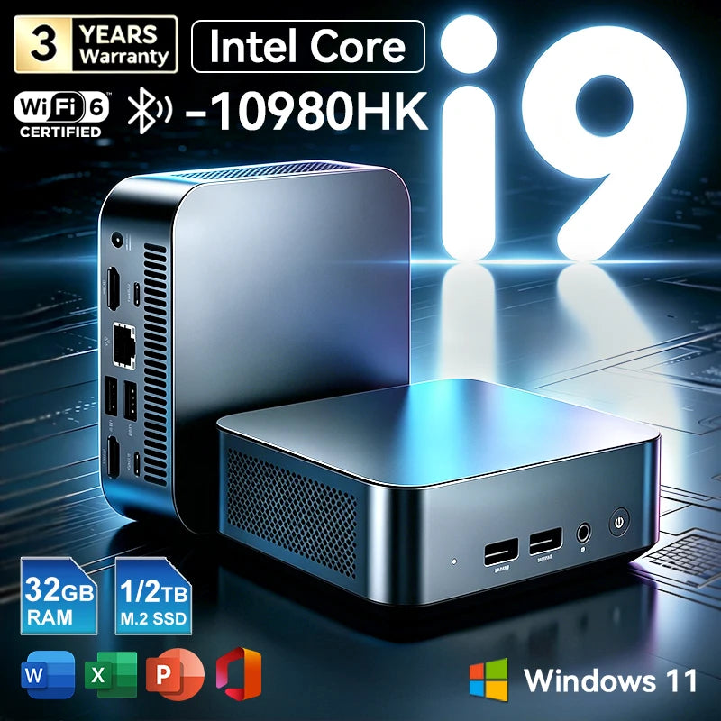 Mini PC Intel Core i9 10980HK N150 Computer Gaming PC 16GB 32GB RAM 1TB M.2 SSD Windows 11 Pro WiFi 6 BT5.2 UHD Gamer Desktop PC