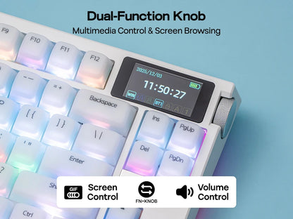 EPOMAKER G84 PRO 80% ANSI US QWERTY Layout Wired/Bluetooth/2.4Ghz Wireless Mechanical Gaming Keyboard Glass Screen & Metal Knob