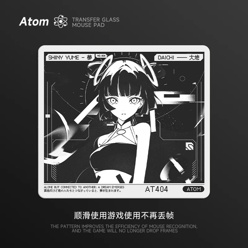 Glass Gaming Mouse Pad Customizable Pattern Tempered ATOM Mousepads Smooth Gaming Desk Mat FPS Esports Office Gaming Accessories
