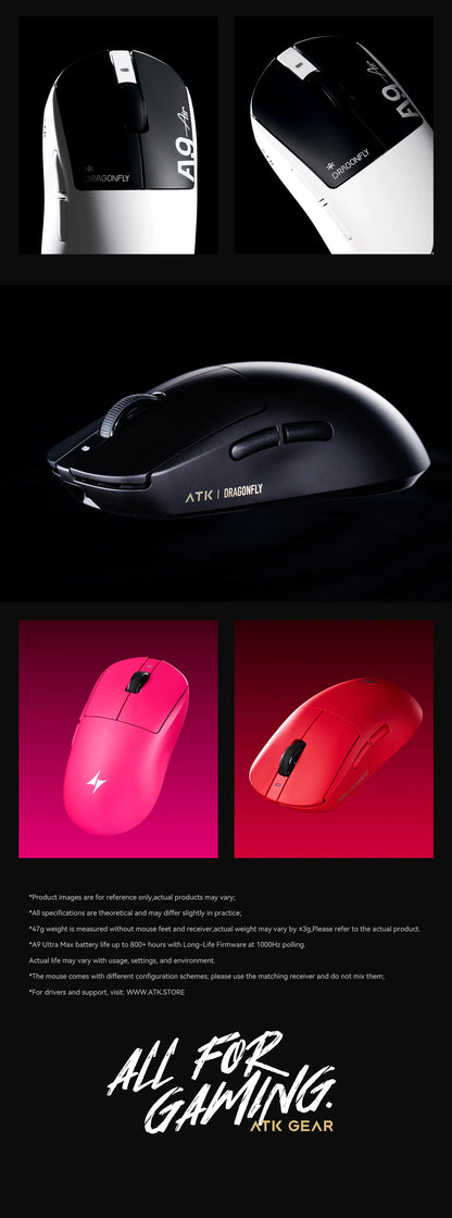 ATK A9 Air Ultimate Wireless Gaming Mouse Tri-Model Dual 8KHz PAW3950UItra 42000DPI 750IPS 53g Lightweight Ergonomic E-sports