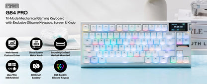 EPOMAKER G84 PRO 80% ANSI US QWERTY Layout Wired/Bluetooth/2.4Ghz Wireless Mechanical Gaming Keyboard Glass Screen & Metal Knob