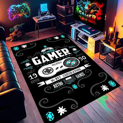 Gaming Rug for Boys Room Gamer Rug with Controller Design Carpet for Game Room Bedroom Decor Non-slip Machine Washab Mat