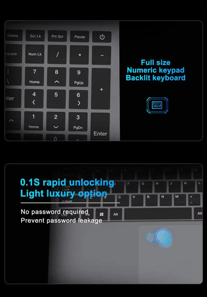 15.6 inch Laptop Windows 11 Intel Core i9 10980HK Portable Gaming PC 16GB RAM 1TB 2TB SSD Fingerprint Unlock Backlight Notebook