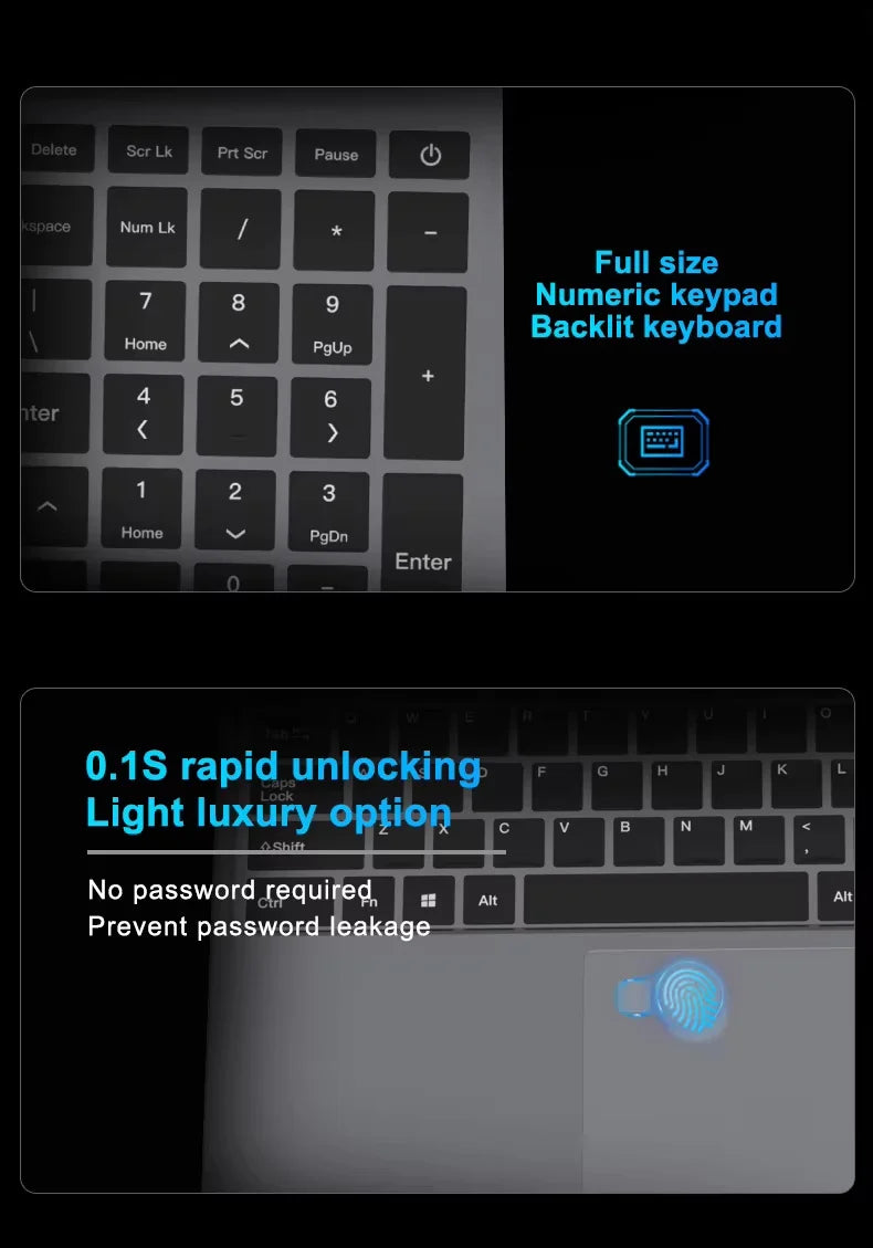15.6 inch Laptop Windows 11 Intel Core i9 10980HK Portable Gaming PC 16GB RAM 1TB 2TB SSD Fingerprint Unlock Backlight Notebook
