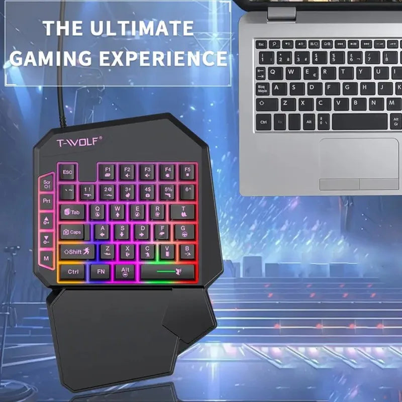 Gaming Keyboard & Mouse Set, 40-Key One-Handed RGB Backlit, Ergonomic Design with Multimedia Keys, Wired Combo for PC Gamers