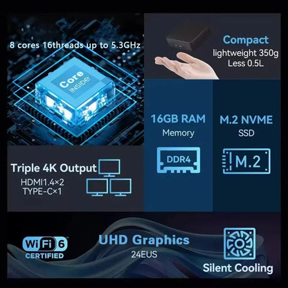 Mini PC Intel Core i9 10980HK N150 Computer Gaming PC 16GB 32GB RAM 1TB M.2 SSD Windows 11 Pro WiFi 6 BT5.2 UHD Gamer Desktop PC