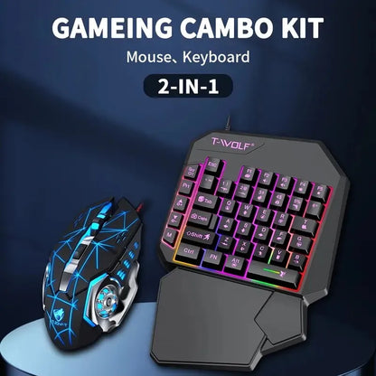 Gaming Keyboard & Mouse Set, 40-Key One-Handed RGB Backlit, Ergonomic Design with Multimedia Keys, Wired Combo for PC Gamers