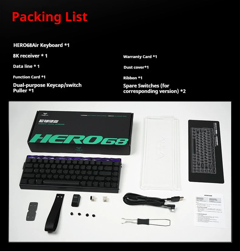 Aula Hero68 Air Magnetic Switch Keyboard 3Mode Wireless Bluetooth Mechanical Keyboards 0.125ms Low Delay Gaming Keyboard For FPS