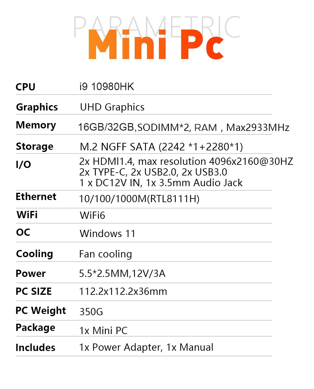 2026 Portable Mini PC Gamer Windows 11 Intel Core i9-10980HK Gaming PC 16/32GB RAM 1TB SSD WiFi 6 BT5.2 60Hz Desktop Pc Computer