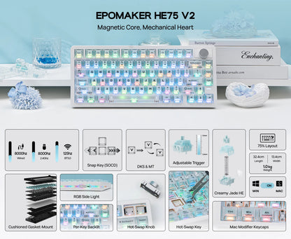 EPOMAKER HE75 V2 75% ANSI US Layout Wired/Bluetooth/2.4Ghz Wireless Hall Effect Gaming Keyboard with Rapid Triggering & SOCD