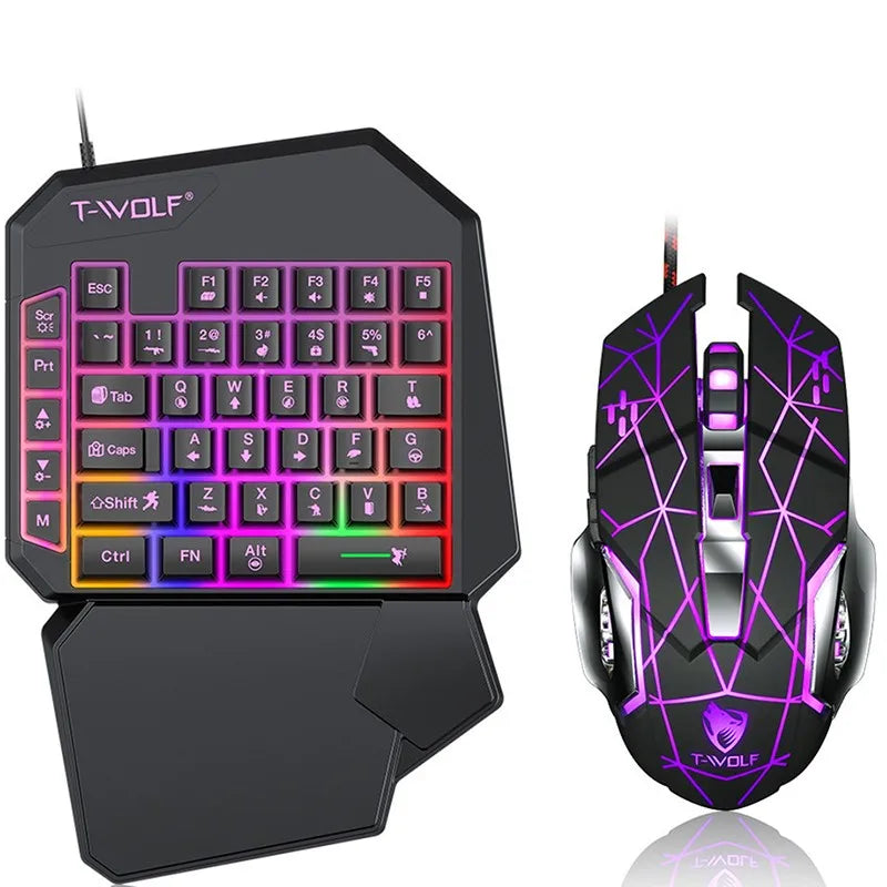 Gaming Keyboard & Mouse Set, 40-Key One-Handed RGB Backlit, Ergonomic Design with Multimedia Keys, Wired Combo for PC Gamers