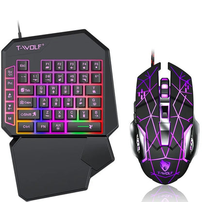 Gaming Keyboard & Mouse Set, 40-Key One-Handed RGB Backlit, Ergonomic Design with Multimedia Keys, Wired Combo for PC Gamers