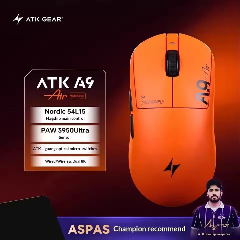 ATK A9 Air Ultimate Wireless Gaming Mouse Tri-Model Dual 8KHz PAW3950UItra 42000DPI 750IPS 53g Lightweight Ergonomic E-sports