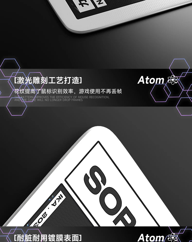 Glass Gaming Mouse Pad Customizable Pattern Tempered ATOM Mousepads Smooth Gaming Desk Mat FPS Esports Office Gaming Accessories