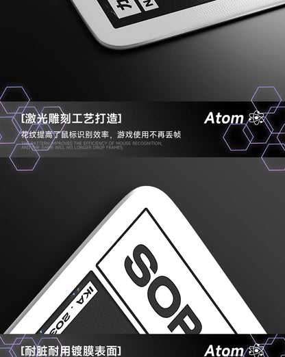 Glass Gaming Mouse Pad Customizable Pattern Tempered ATOM Mousepads Smooth Gaming Desk Mat FPS Esports Office Gaming Accessories