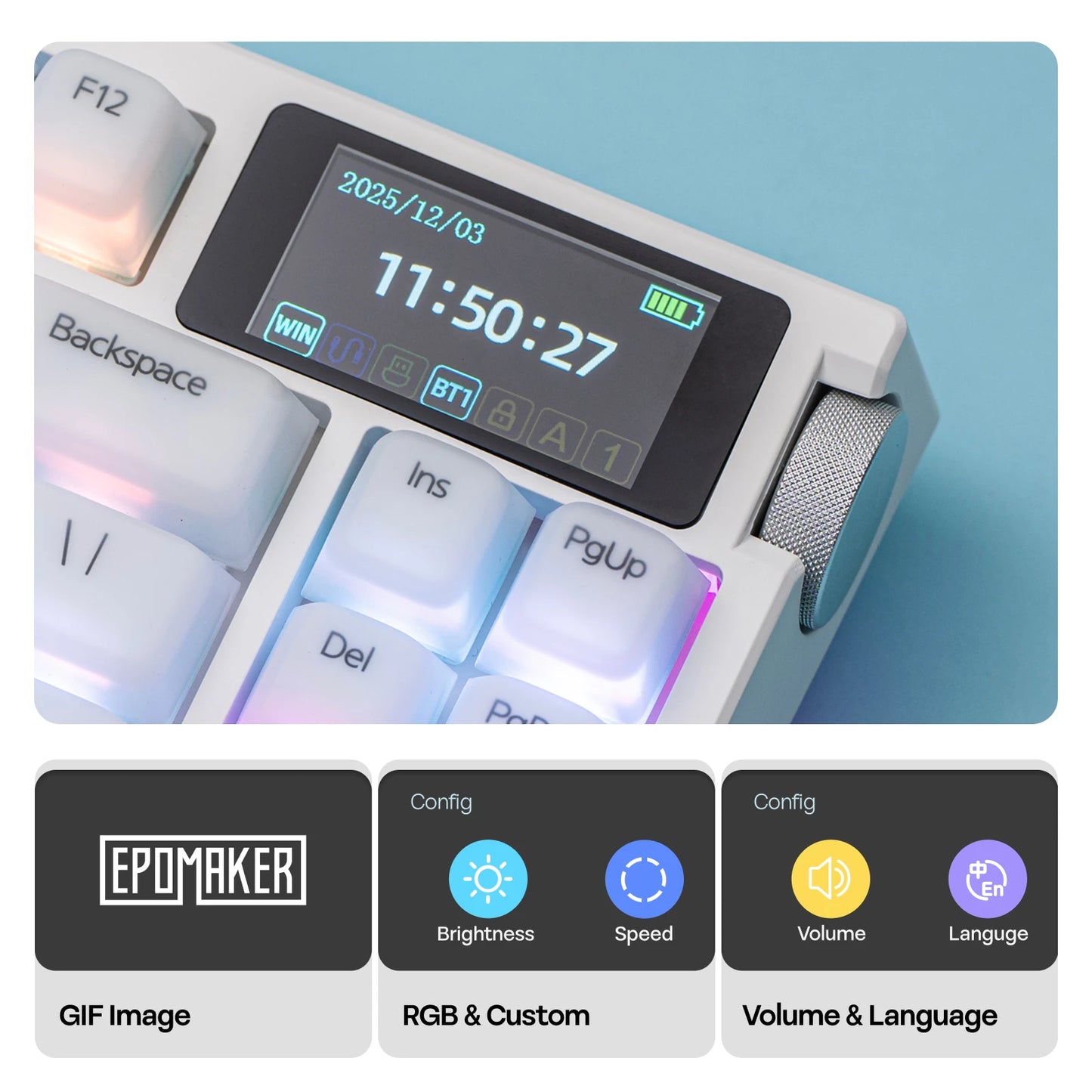 EPOMAKER G84 PRO 80% ANSI US QWERTY Layout Wired/Bluetooth/2.4Ghz Wireless Mechanical Gaming Keyboard Glass Screen & Metal Knob