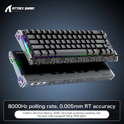 ATTACK SHARK R68 HE 8000Hz Carbon Fiber Rapid Trigger Gaming Keyboard, 60% RGB Hall Effect Wired Magnetic Keyboard, CNC Aluminum