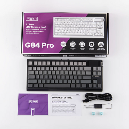 EPOMAKER G84 PRO 80% ANSI US QWERTY Layout Wired/Bluetooth/2.4Ghz Wireless Mechanical Gaming Keyboard Glass Screen & Metal Knob