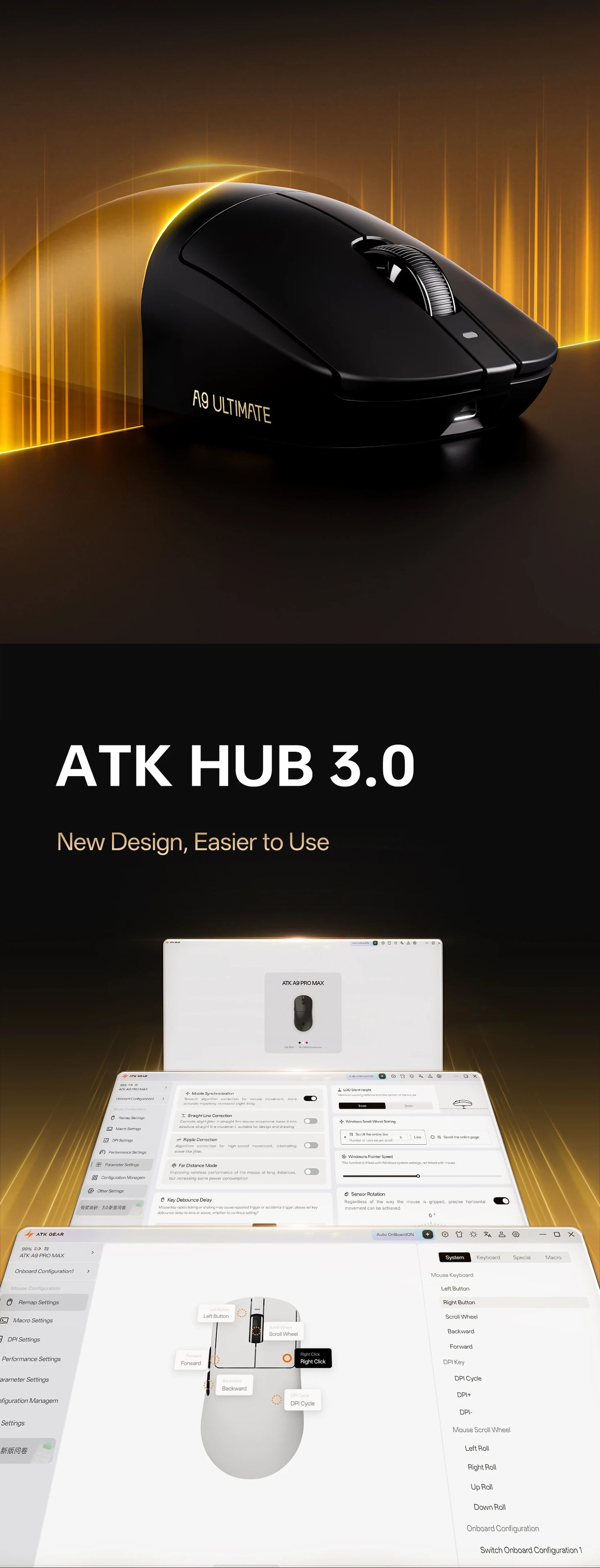 ATK A9 Air Ultimate Wireless Gaming Mouse Tri-Model Dual 8KHz PAW3950UItra 42000DPI 750IPS 53g Lightweight Ergonomic E-sports