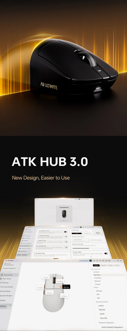 ATK A9 Air Ultimate Wireless Gaming Mouse Tri-Model Dual 8KHz PAW3950UItra 42000DPI 750IPS 53g Lightweight Ergonomic E-sports