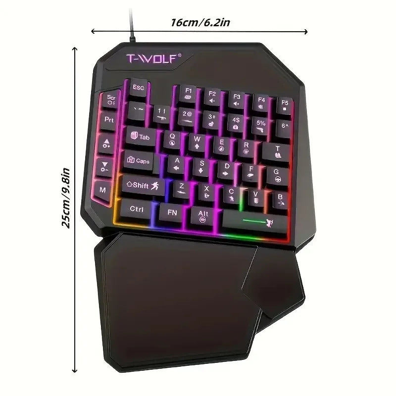 Gaming Keyboard & Mouse Set, 40-Key One-Handed RGB Backlit, Ergonomic Design with Multimedia Keys, Wired Combo for PC Gamers