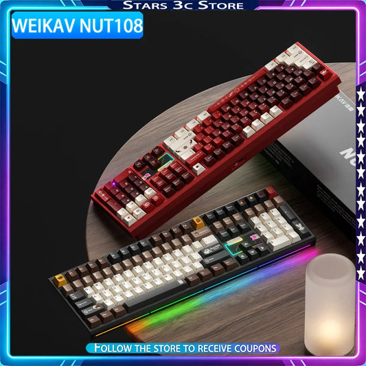 WEIKAV NUT108 Mechanical Keyboard Aluminum Alloy Wireless Tri Mode Double GASKET Structure Office Gaming Keyboard PC Accessory