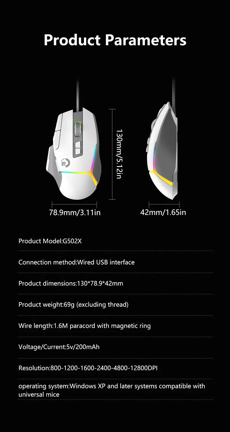 Wireless G502X Gaming Mouse, Ergonomic USB Rechargeable Bluetooth Mouse, Optical Sensor Programmable Mice with Wired Mode O