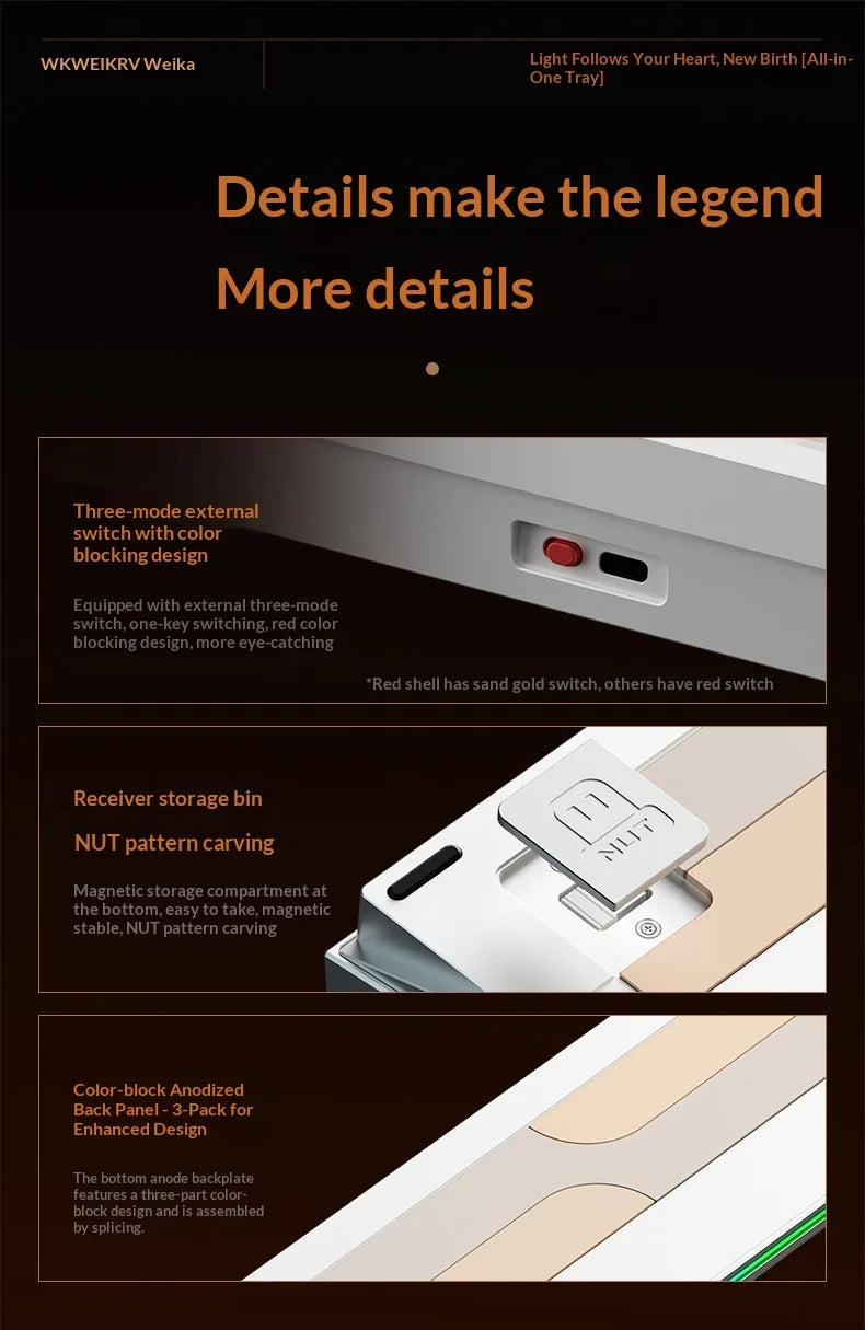 WEIKAV NUT108 Mechanical Keyboard Aluminum Alloy Wireless Tri Mode Double GASKET Structure Office Gaming Keyboard PC Accessory