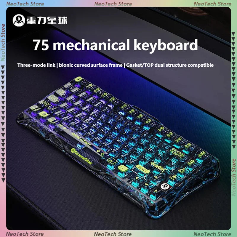 GravaStar Mercury K1 Lite 75% Gaming Keyboard 2.4GHz/BT/Wired Tri-Mode Wireless Mechanical Keyboard Gasket Hot Swappable