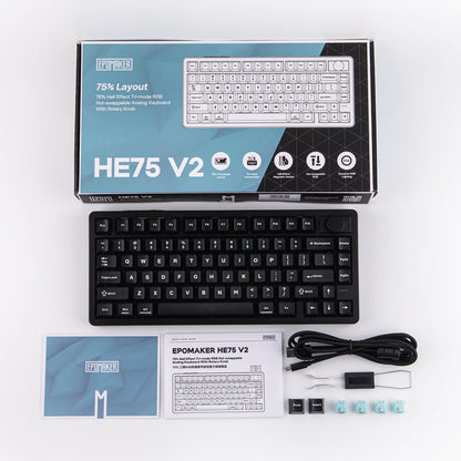 EPOMAKER HE75 V2 75% ANSI US Layout Wired/Bluetooth/2.4Ghz Wireless Hall Effect Gaming Keyboard with Rapid Triggering & SOCD