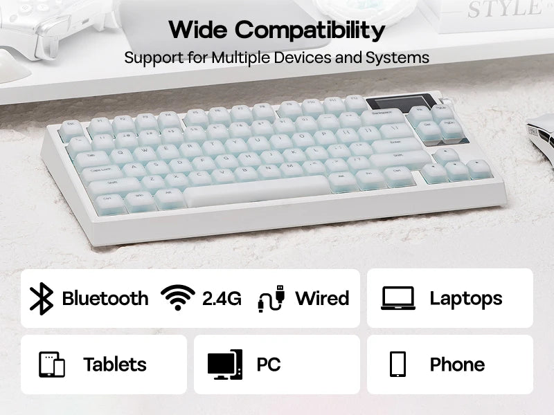 EPOMAKER G84 PRO 80% ANSI US QWERTY Layout Wired/Bluetooth/2.4Ghz Wireless Mechanical Gaming Keyboard Glass Screen & Metal Knob
