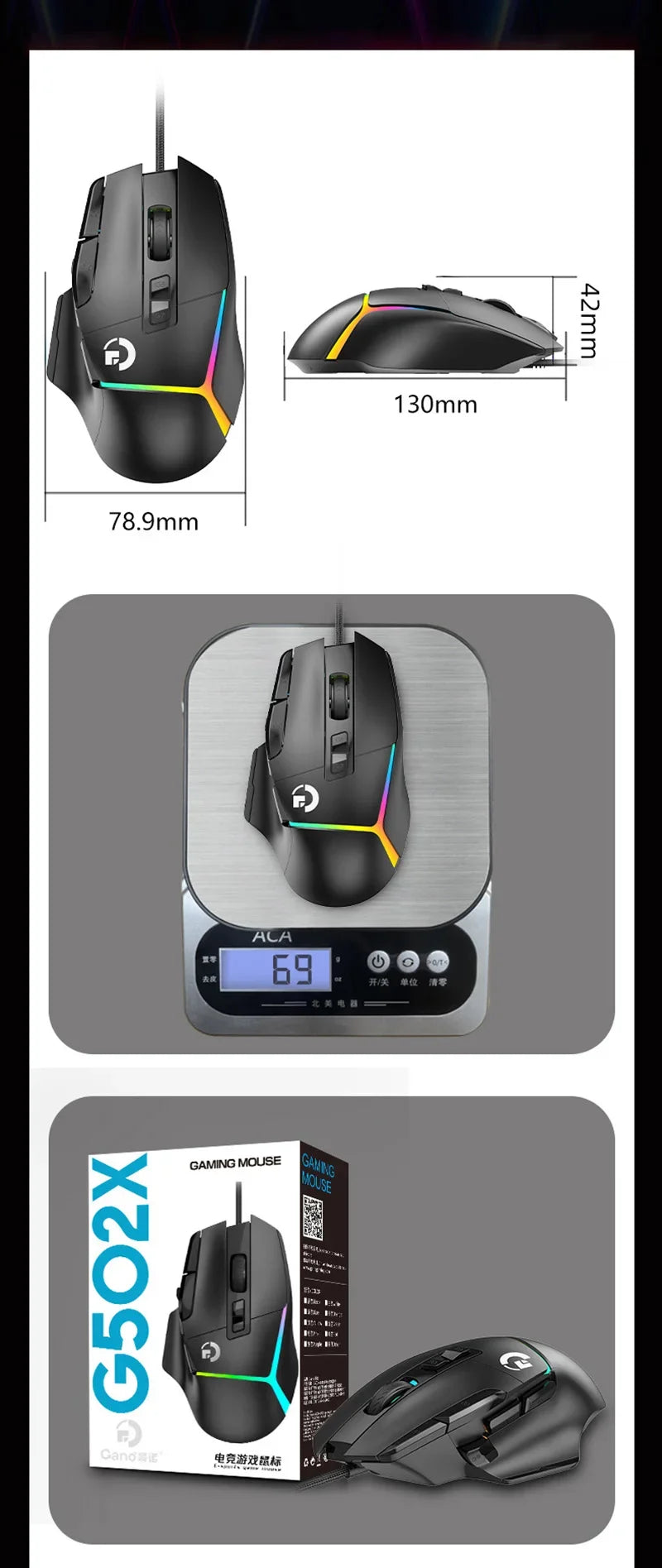 Wireless G502X Gaming Mouse, Ergonomic USB Rechargeable Bluetooth Mouse, Optical Sensor Programmable Mice with Wired Mode O