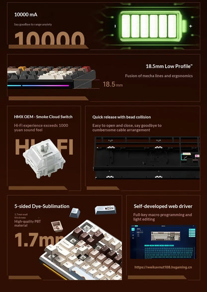 WEIKAV NUT108 Mechanical Keyboard Aluminum Alloy Wireless Tri Mode Double GASKET Structure Office Gaming Keyboard PC Accessory