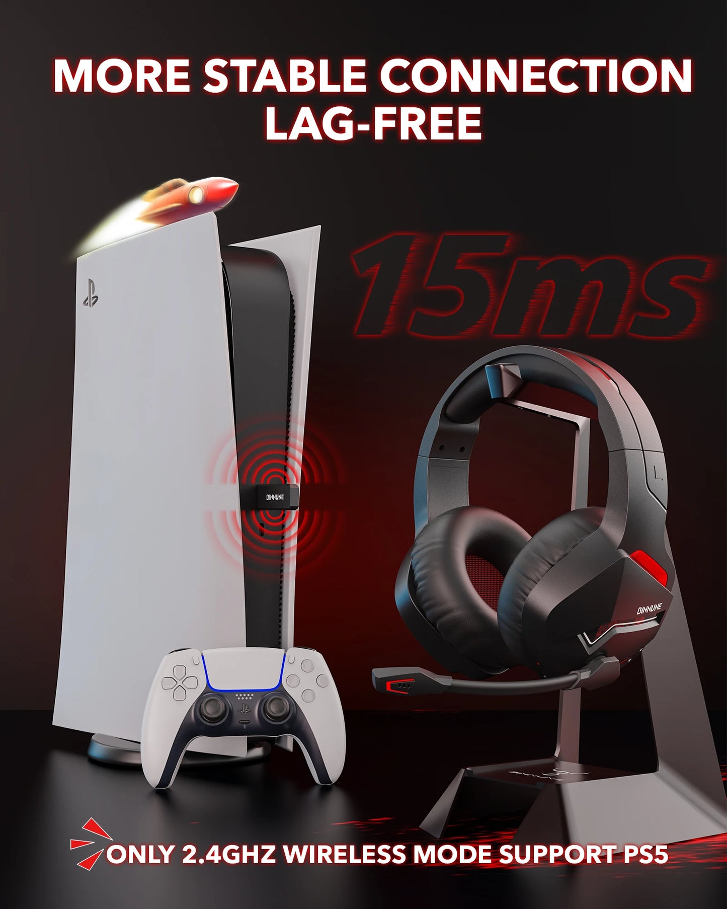 BINNUNE Dual Wireless Gaming Headset with mic for PC PS4 PS5, Bluetooth Gaming Headset  for Laptop Computer, Gaming Headphones