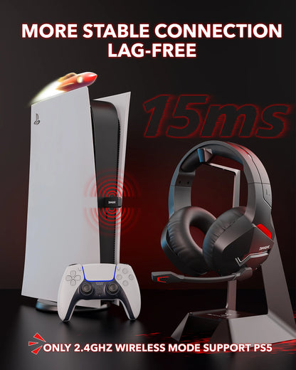 BINNUNE Dual Wireless Gaming Headset with mic for PC PS4 PS5, Bluetooth Gaming Headset  for Laptop Computer, Gaming Headphones