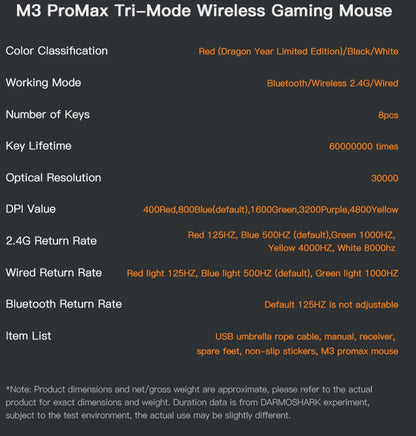 Darmoshark M3 PRO MAX Wireless Gaming Mouse Tri Mode PAW3950 30000DPI Ergonomic Optical Mice For Computer Laptop PC Gamer 4K 8K