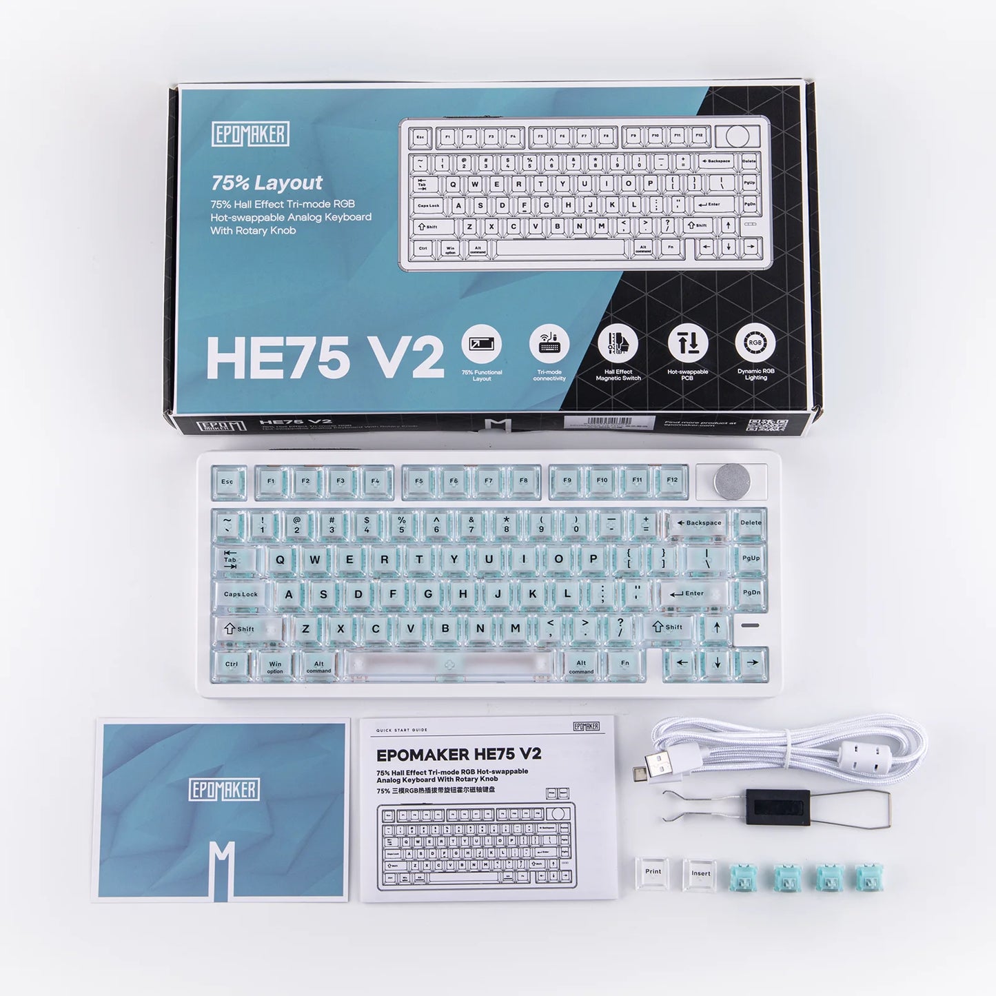 EPOMAKER HE75 V2 75% ANSI US Layout Wired/Bluetooth/2.4Ghz Wireless Hall Effect Gaming Keyboard with Rapid Triggering & SOCD