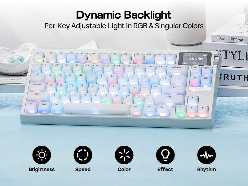 EPOMAKER G84 PRO 80% ANSI US QWERTY Layout Wired/Bluetooth/2.4Ghz Wireless Mechanical Gaming Keyboard Glass Screen & Metal Knob