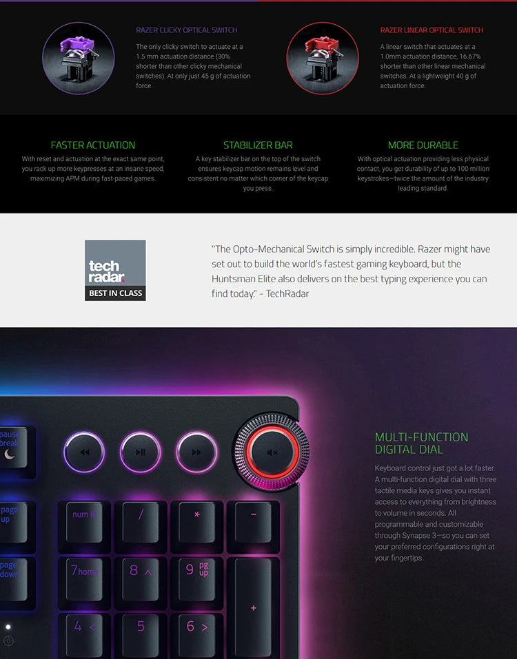 Razer Huntsman Elite Gaming Keyboard Optical SwitchesChroma RGB Magnetic Wrist Rest  Fast Actuation PC Gaming