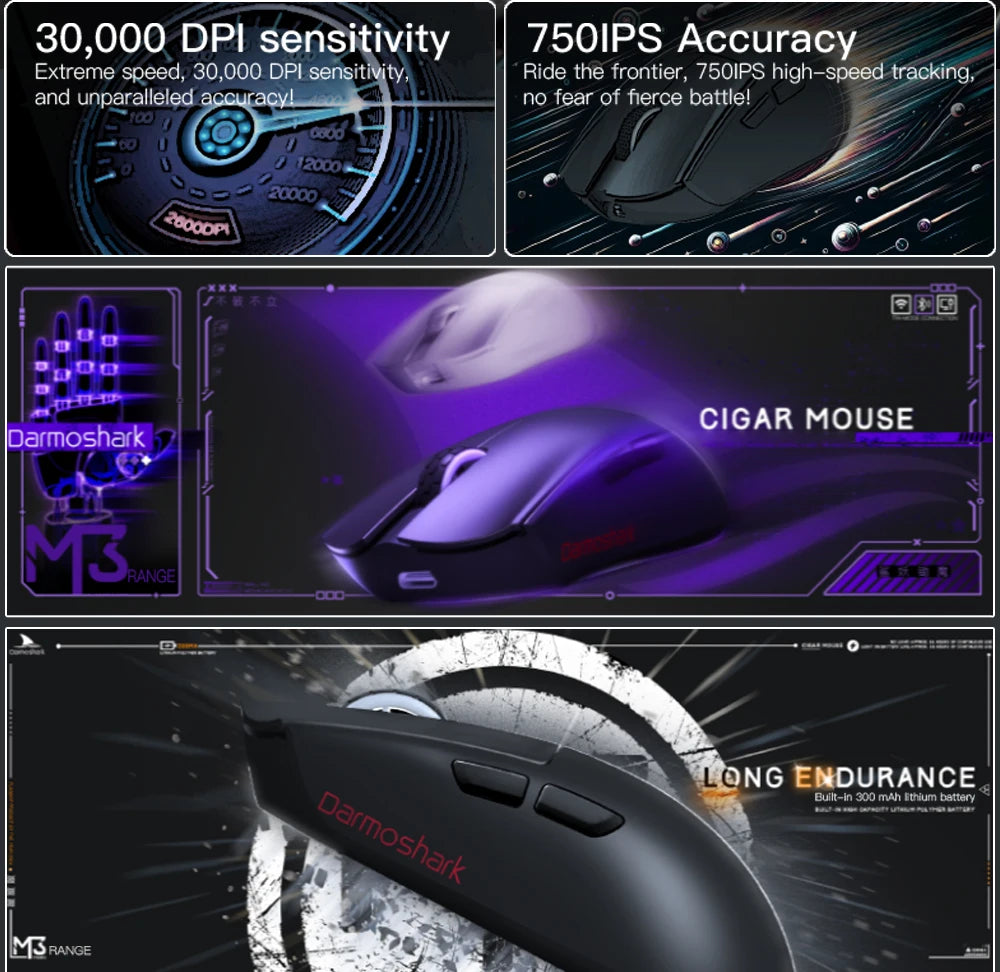 Darmoshark M3 PRO MAX Wireless Gaming Mouse Tri Mode PAW3950 30000DPI Ergonomic Optical Mice For Computer Laptop PC Gamer 4K 8K