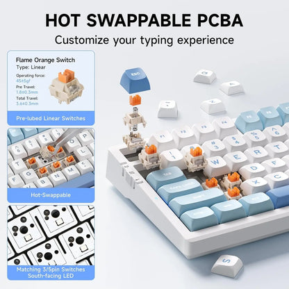 MCHOSE G98 V2 Wireless Mechanical Gaming Keyboard Tri-Mode Custom Hot Swappable Gasket Linear Switches PBT Keycaps RGB LED